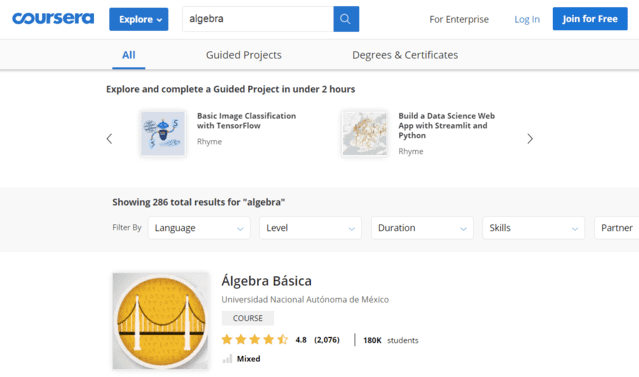 Coursera Learn Algebra Lessons Online