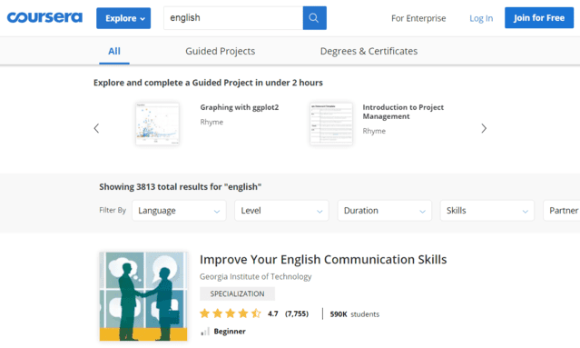 Coursera Learn English Lessons Online