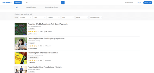 Coursera Learn ESL Lessons Online