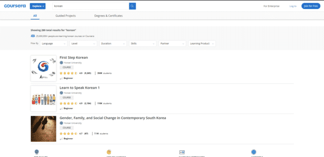 coursera learn korean lessons online