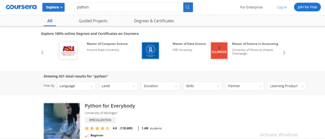 Coursera Learn Python Lessons Online