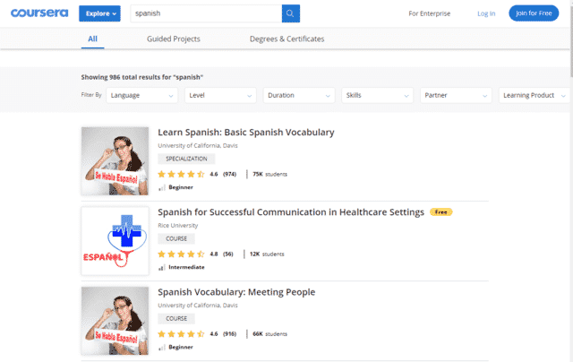 Coursera Learn Spanish Lessons Online