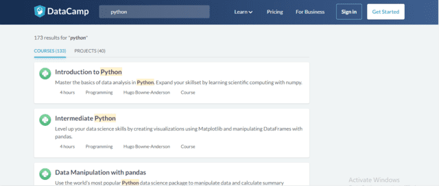 Datacamp Learn Python Lessons Online