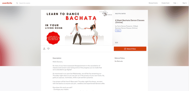 EventBrite Learn Bachata Dance Lessons Online