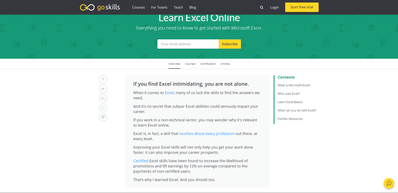 Goskills learn MS Excel Lessons Online