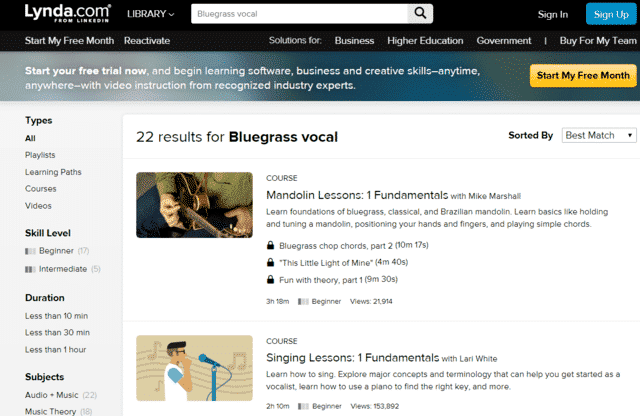 Lynda Learn Bluegrass Vocal Lessons Online