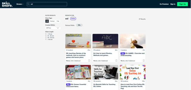 SkillShare Learn ESL Lessons Online