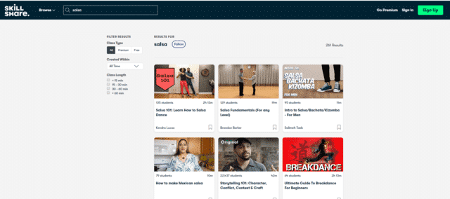 skillshare learn salsa lessons online