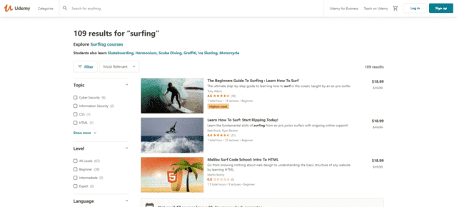 udemy learn Surfing lessons online