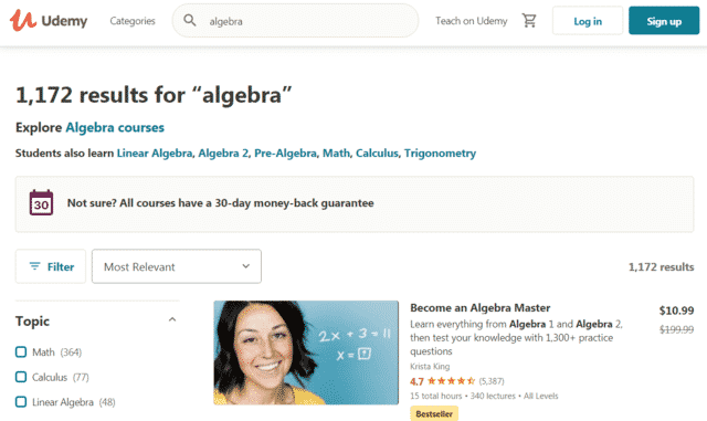 Udemy Learn Algebra Lessons Online