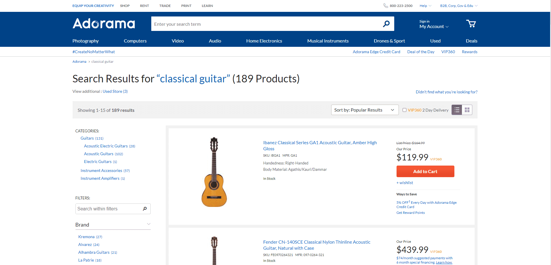 Adorama buy classical guitars online