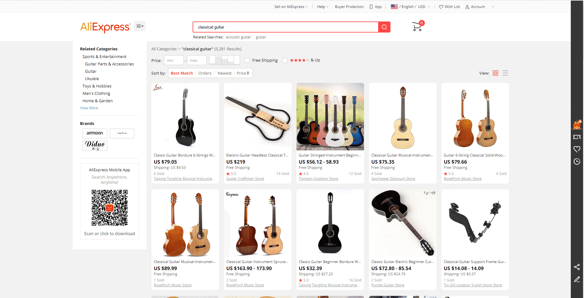 Ali Express buy classical guitars online