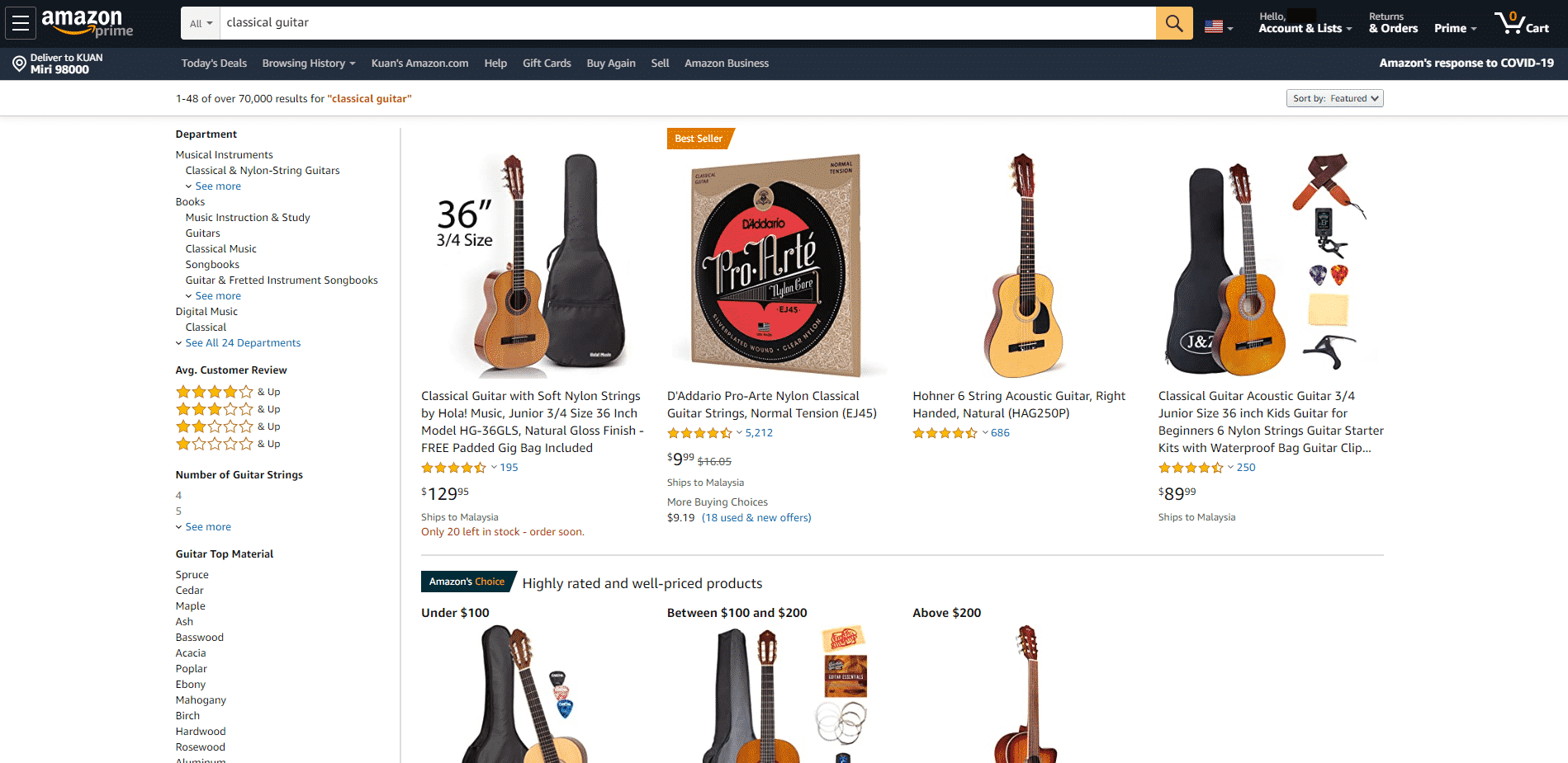 Amazon buy classical guitars online