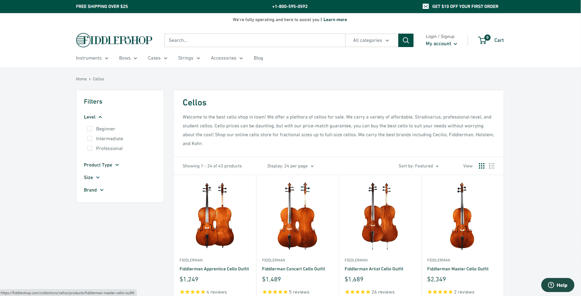 Fiddler shop buy cello online
