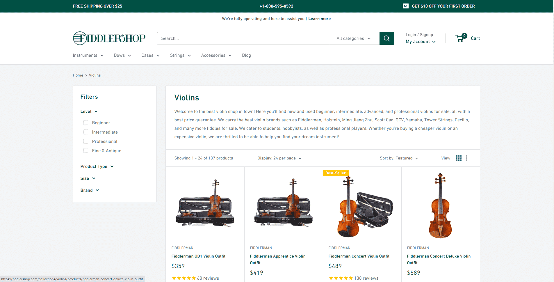 Fiddler shop buy violin online