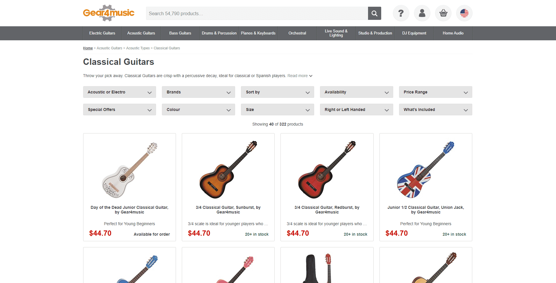 Gear for music buy classical guitars online