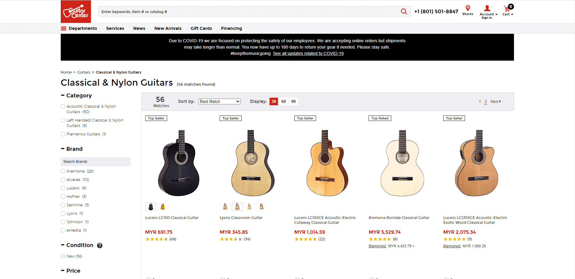 Guitar Center buy classical guitars online