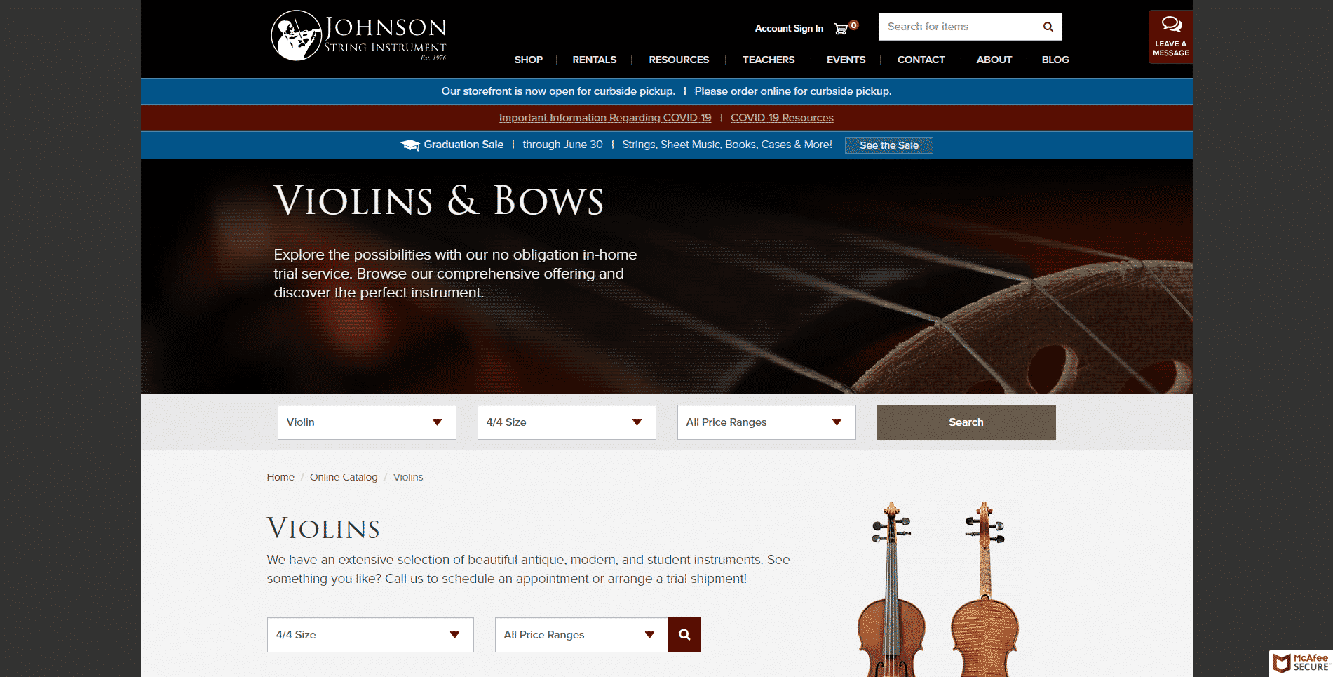 Johns on string violins buy violin online