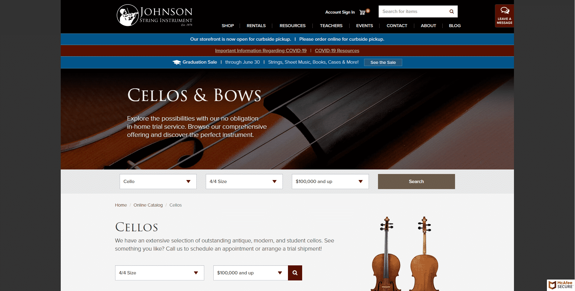 Johnson String Instrument buy cello online