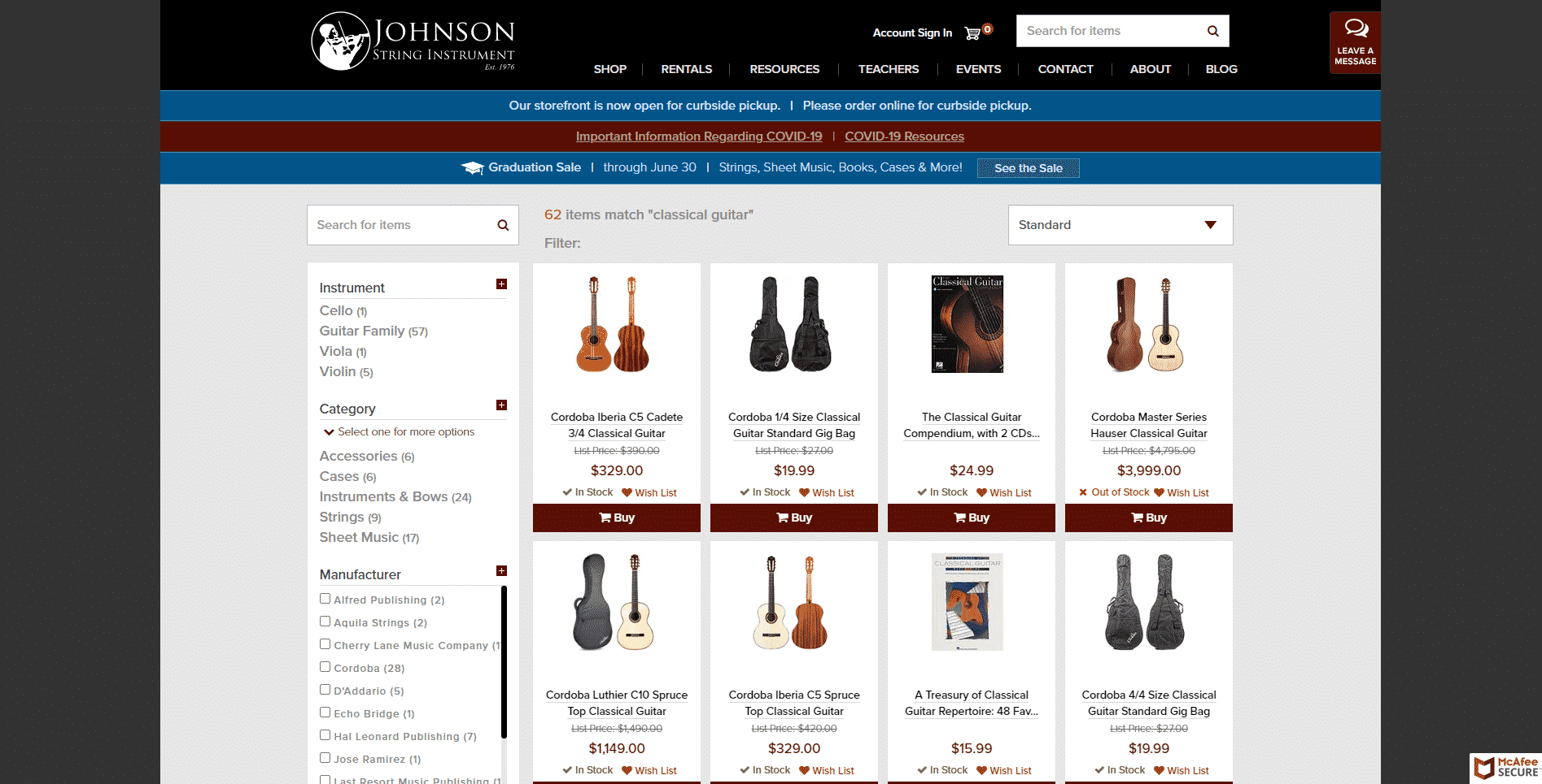 Johnson string instrument buy classical guitars online