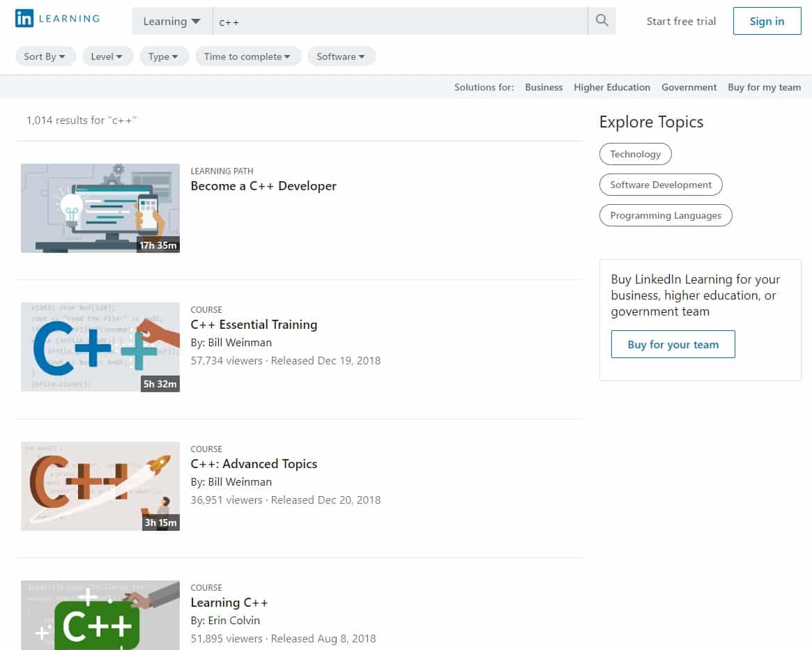 Linkedin Learn C++ Lessons Online