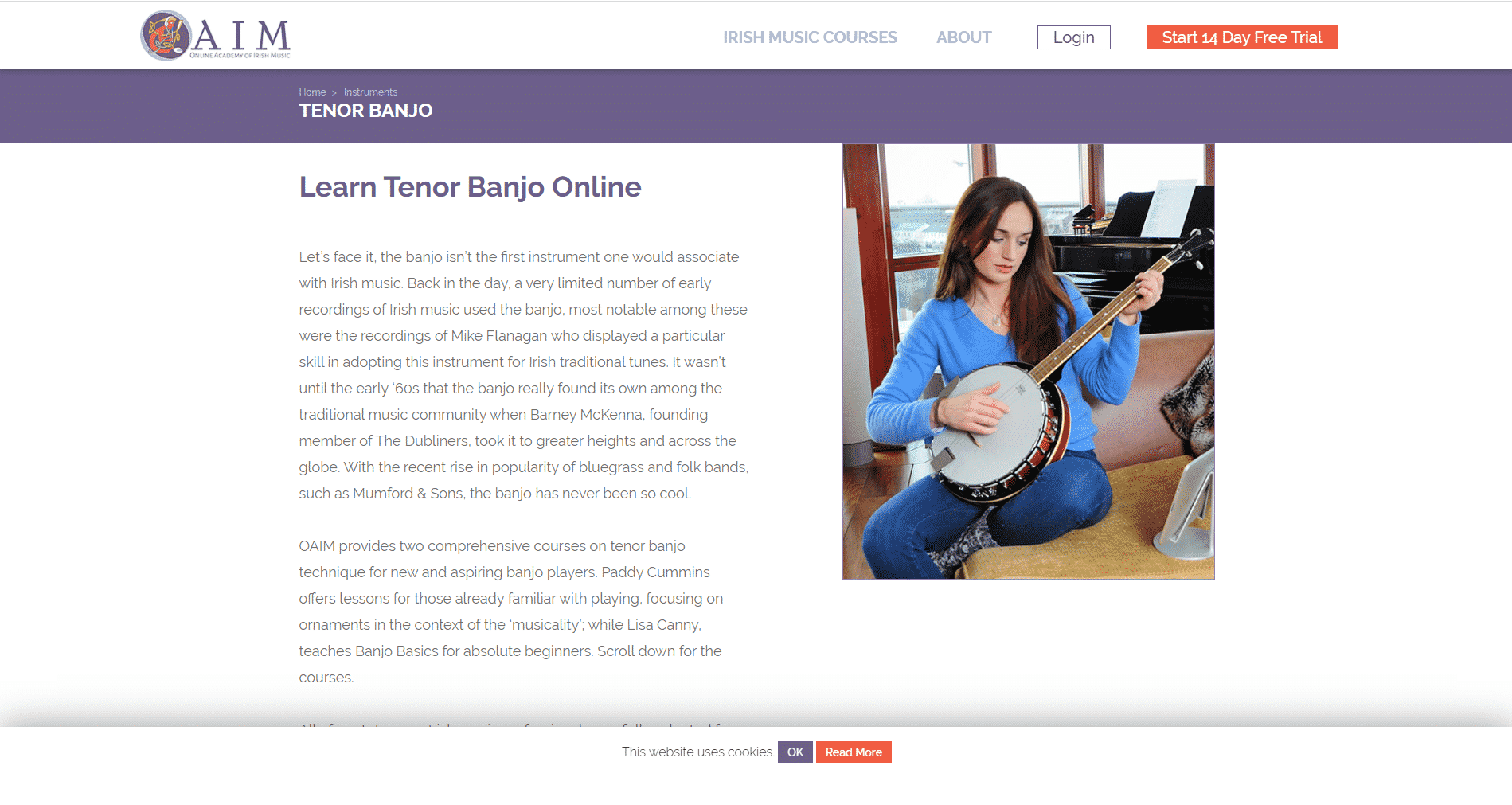 Online Academy of Irish Music (AIM) Banjo Lessons for Intermediate Online