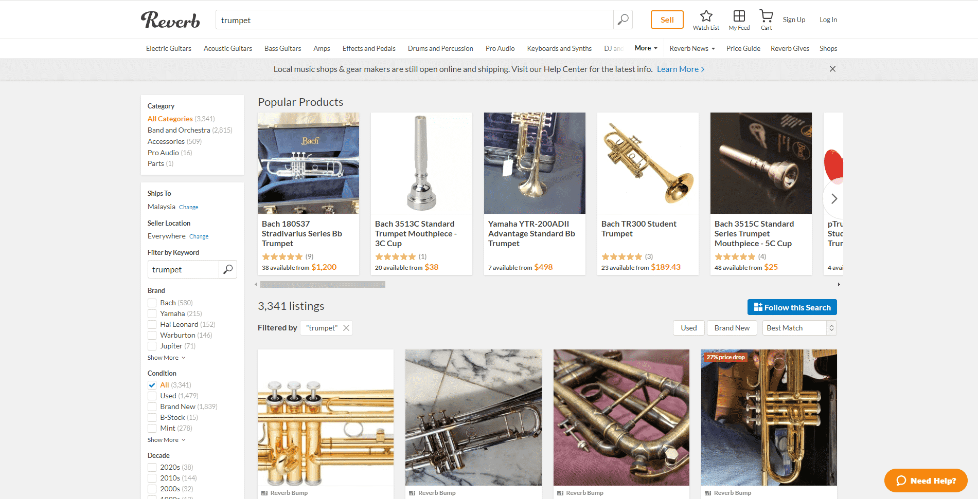 Reverb buy Trumpets online