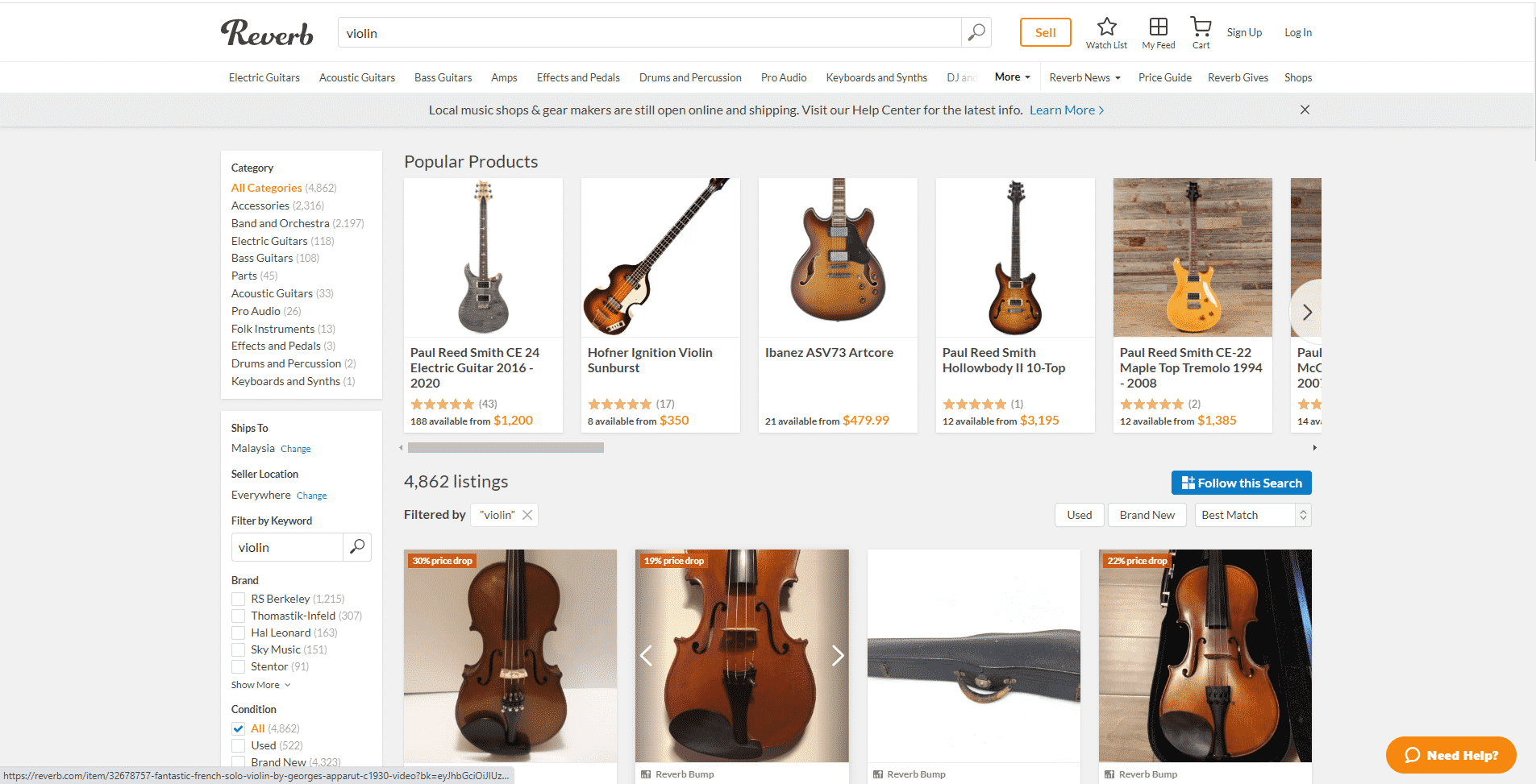 Reverb violins buy violin online