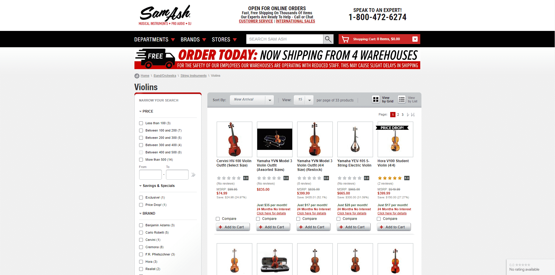 Sam Ash violins buy violin online