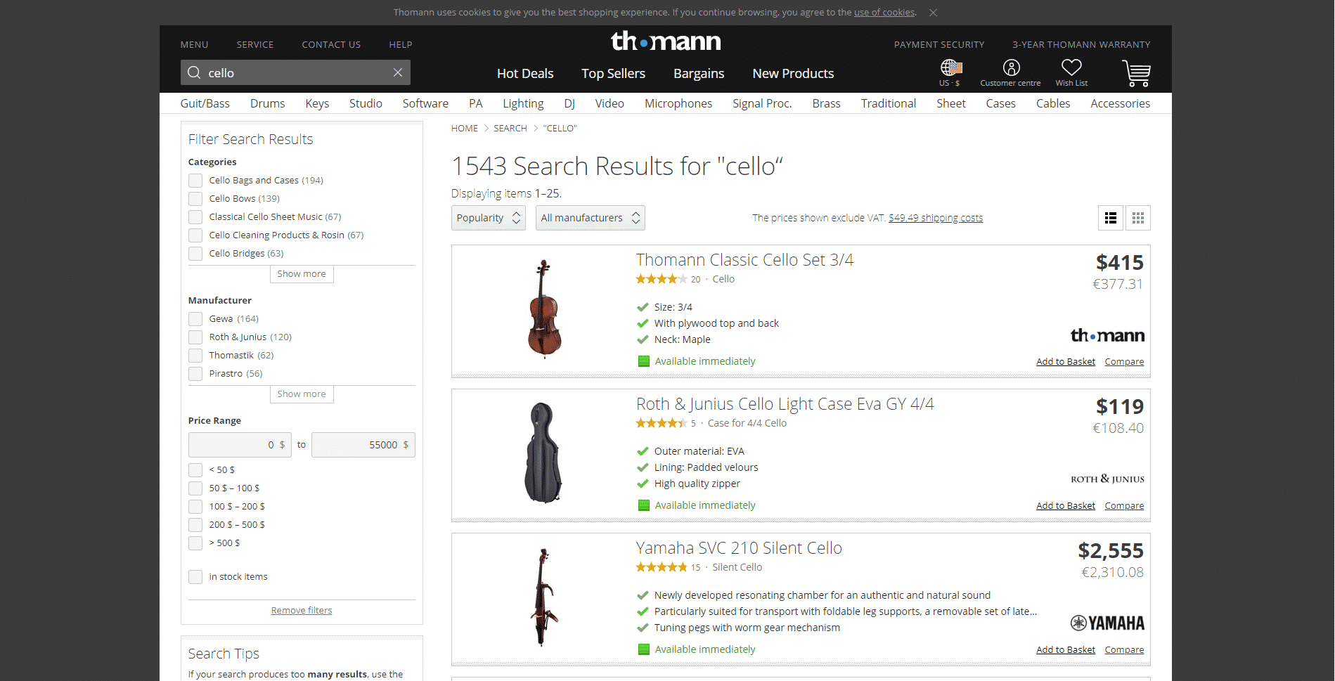 Thomann Music buy cello online
