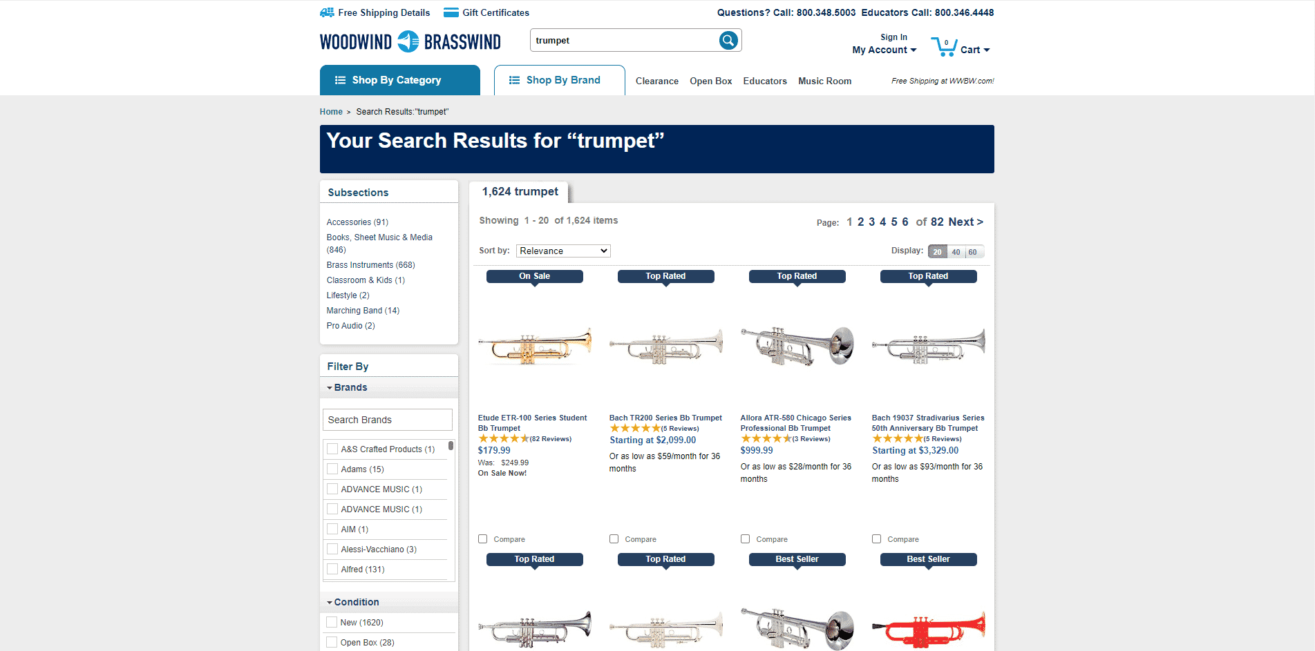 Woodwind & Brasswind buy Trumpets online