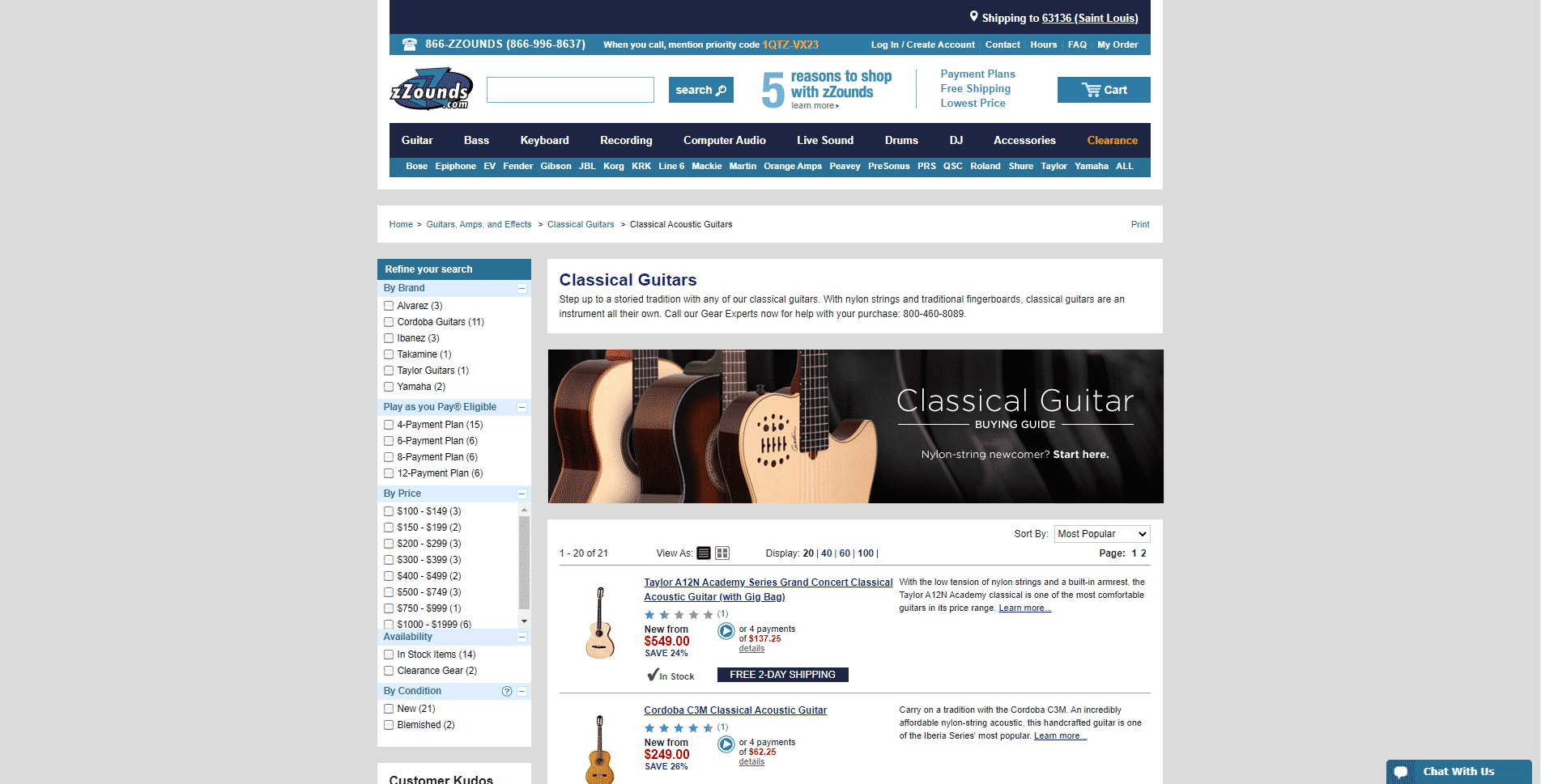 Zzounds buy classical guitars online