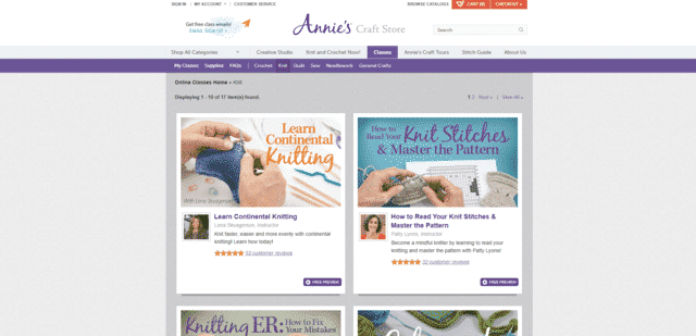 anniescatalog learn knitting lessons online