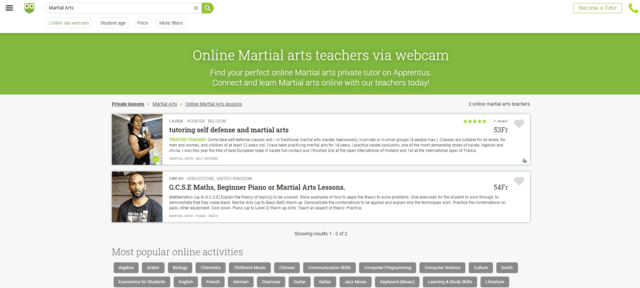 apprentus learn martial arts lessons online