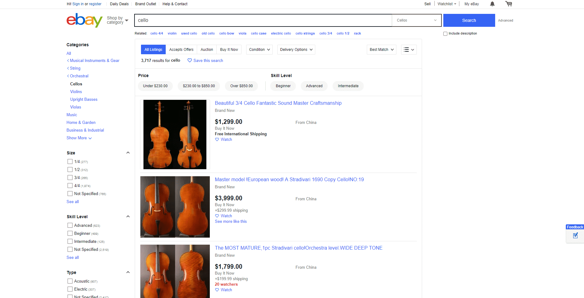 ebay buy cello online