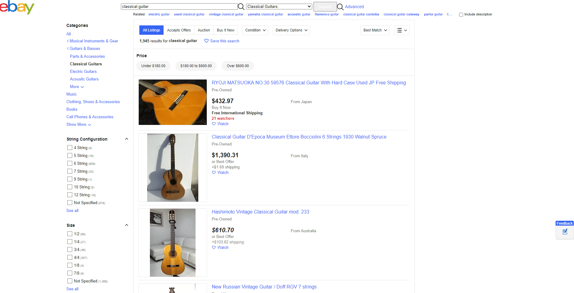 ebay buy classical guitars online