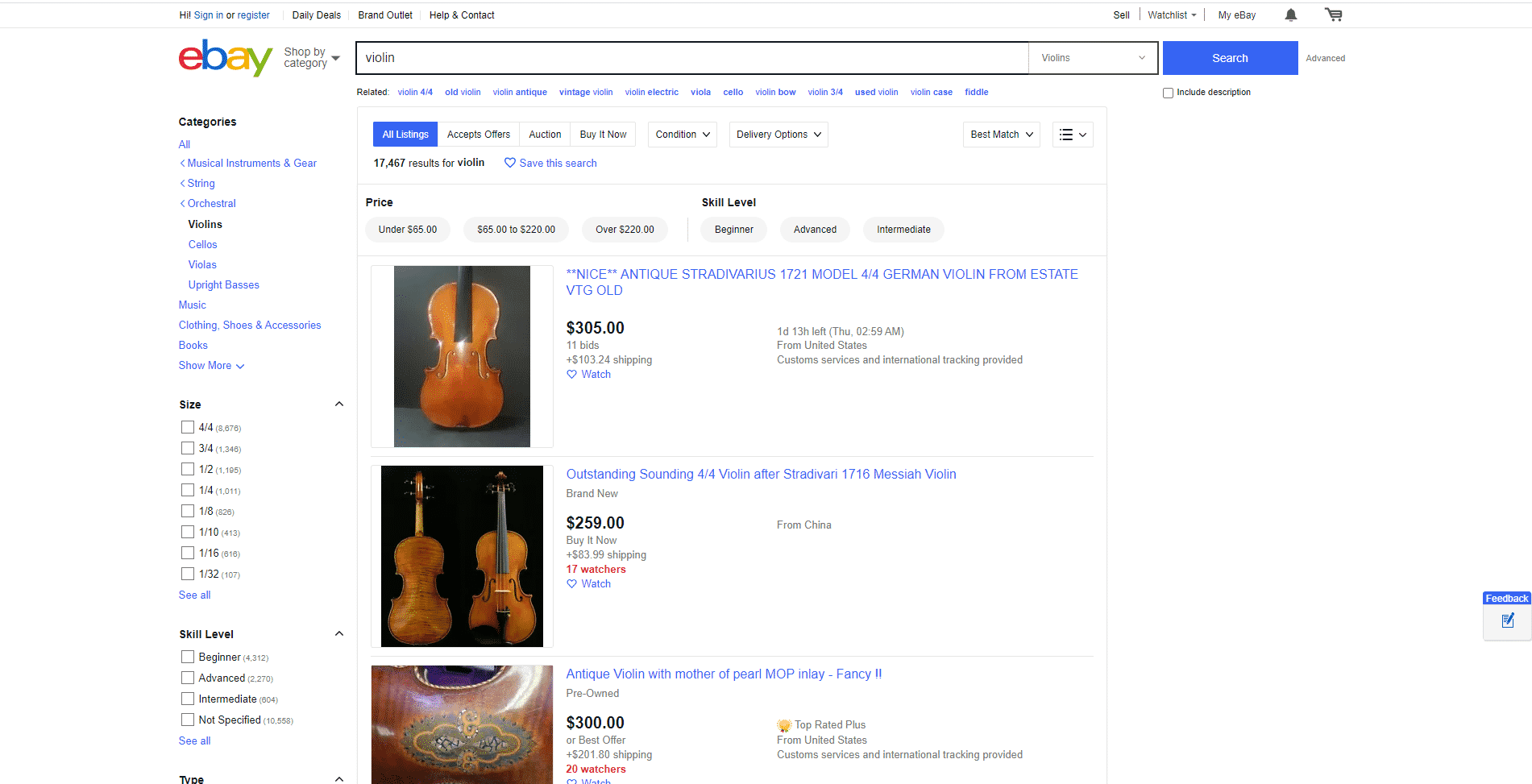 ebay buy violin online