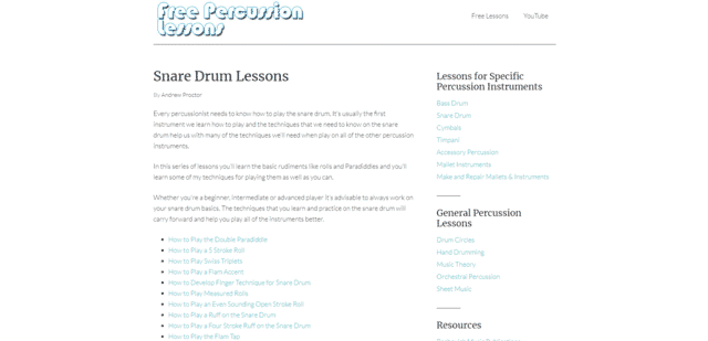 freepercussionlessons learn snare drum lessons online