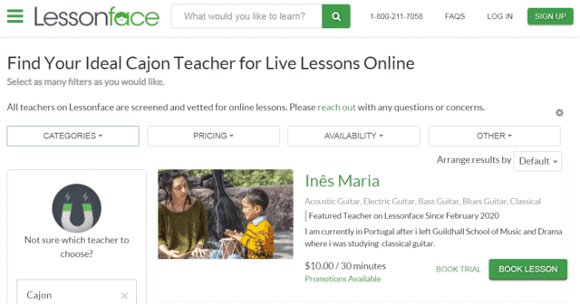 Lessonface Learn Cajon Lessons Online