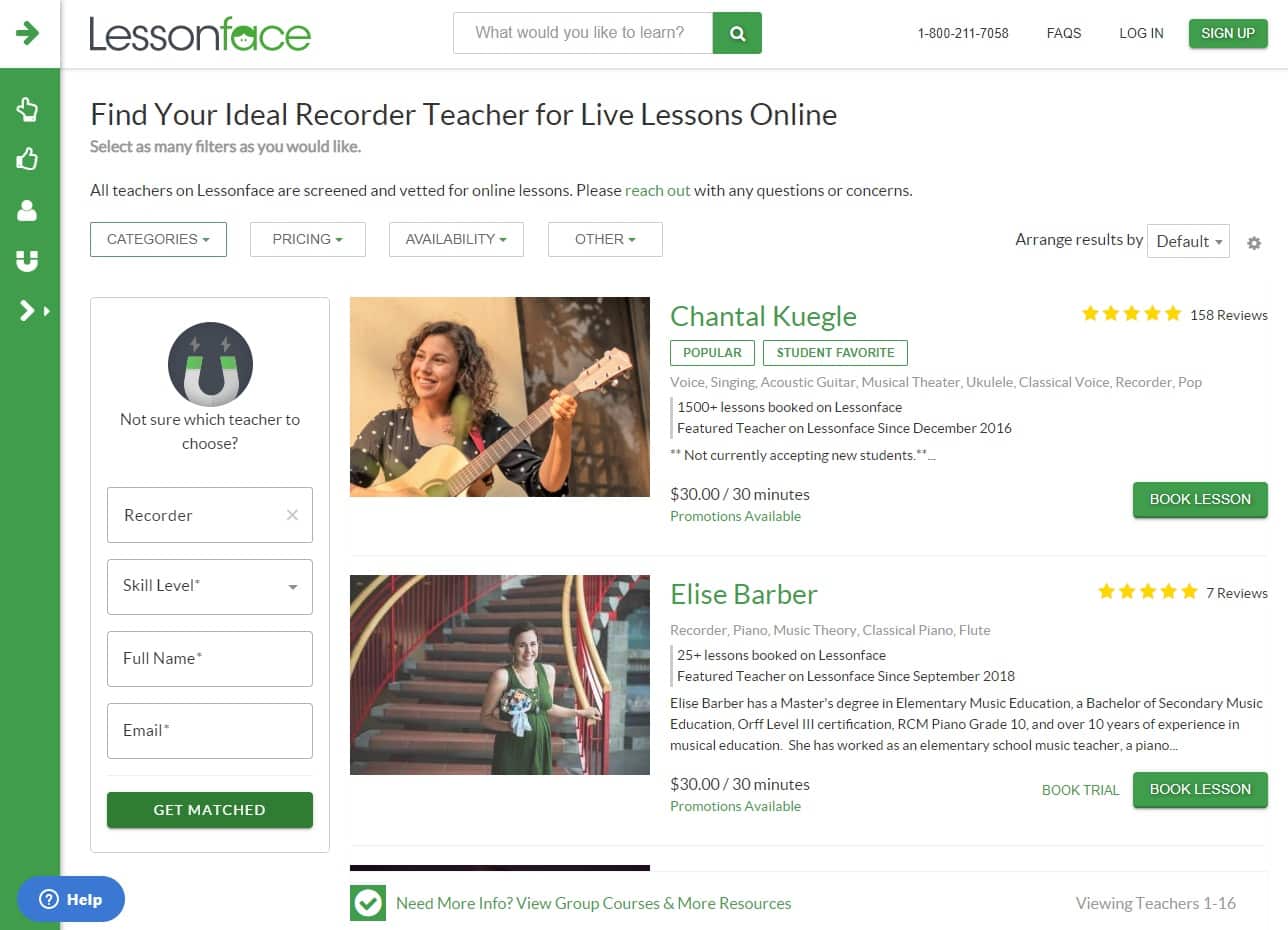 lessonface learn recorder lessons online