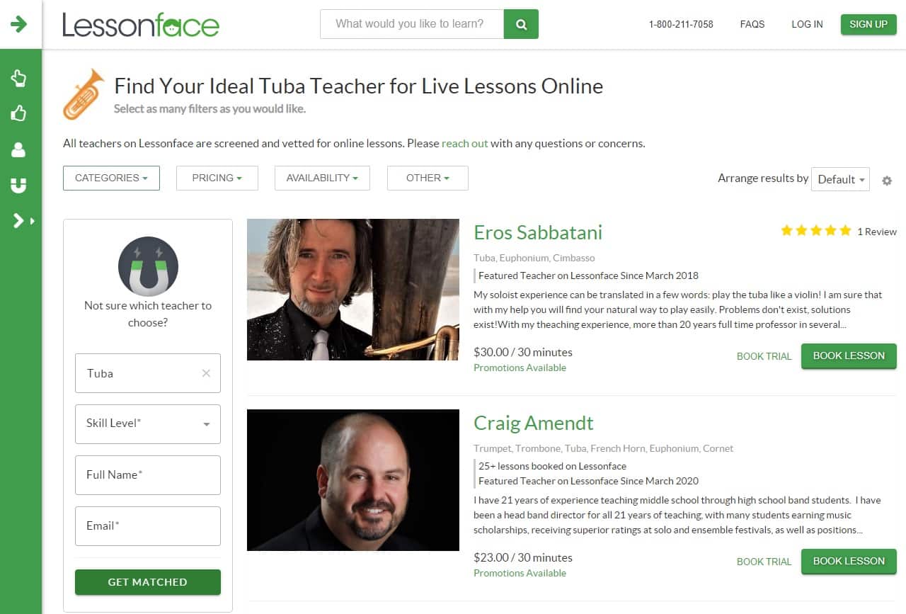 lessonface learn tuba lessons online