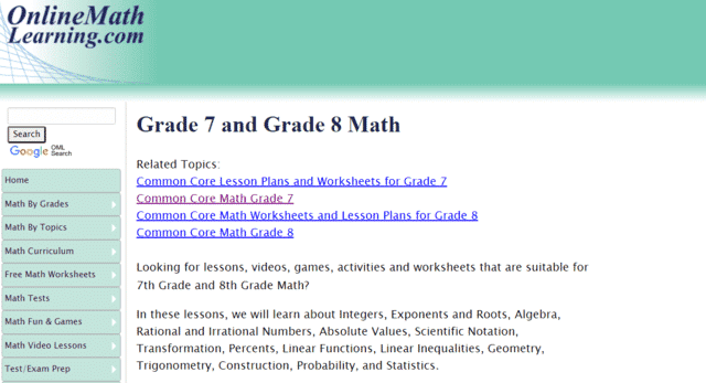 Onlinemathlearning Learn 7th Grade Math Lessons Online