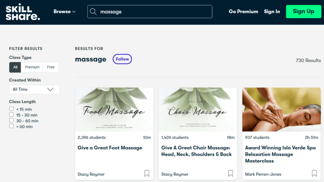 skillshare learn massage- essons online