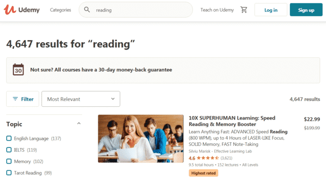 udemy learn reading lessons online