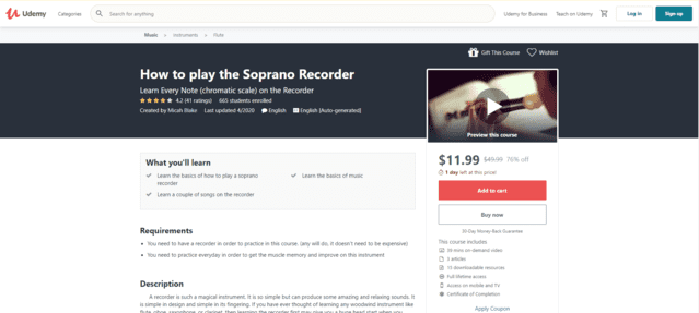udemy learn recorder lessons online