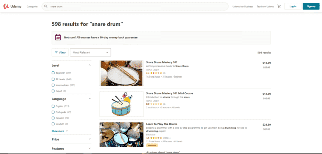 udemy learn snare drum lessons online