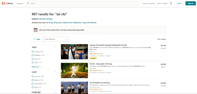 udemy learn tai chi lessons online