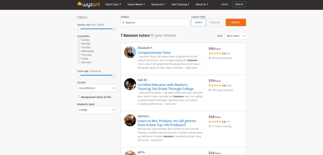 wyzant learn bassoon lessons online