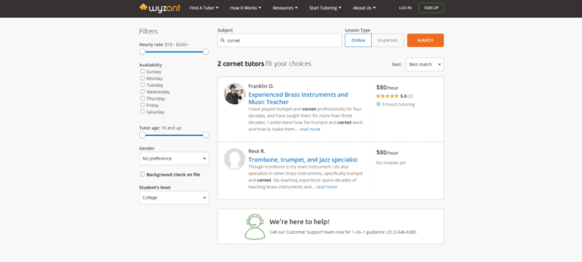 wyzant learn cornet lessons online