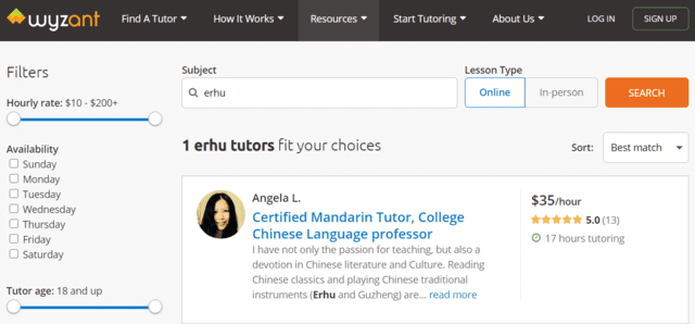wyzant learn erhu lessons online